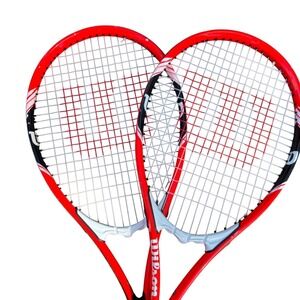 Bundles sell Wilson Federer Tennis Rackets Red White Grip 4 3/8 L3 Power Strings
